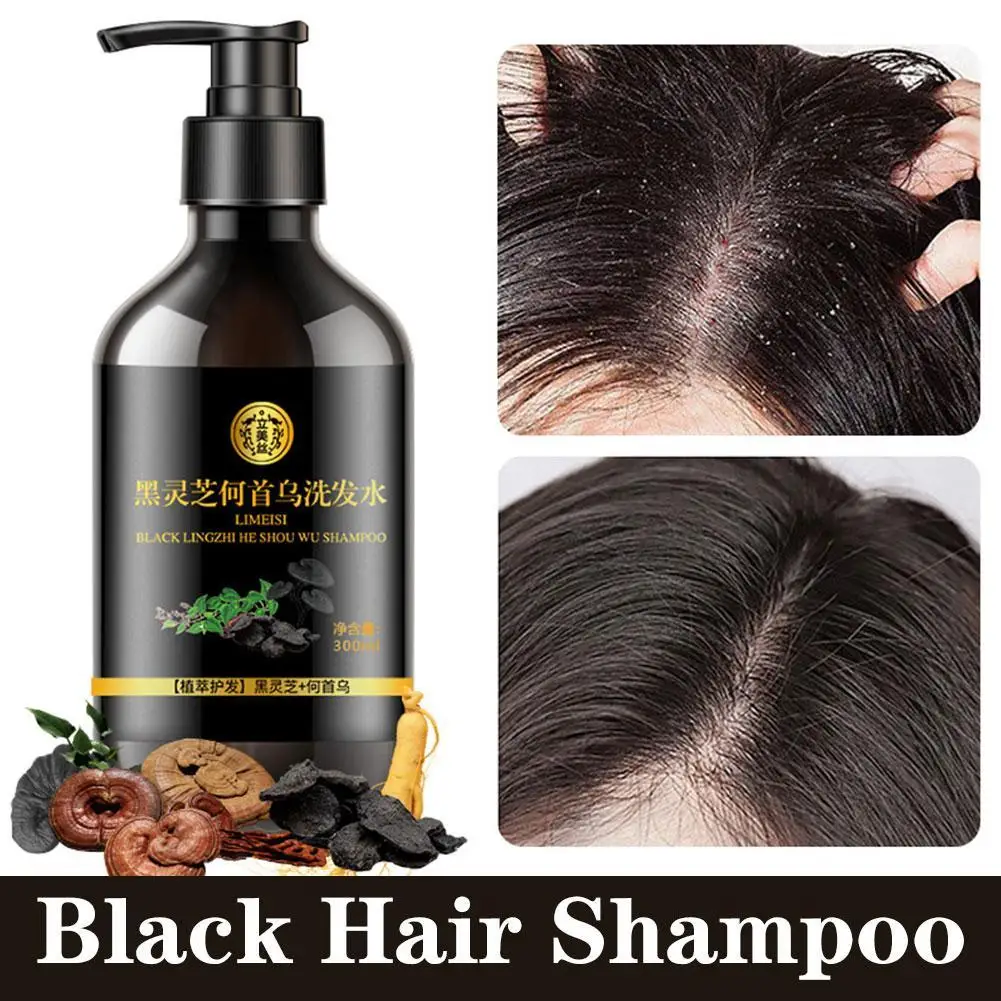 Sampo pewarna rambut 300ml 3 dalam 1 rambut gelap abu-abu instan ke hitam penutup koloing alami Polygonum Multiflorum untuk wanita