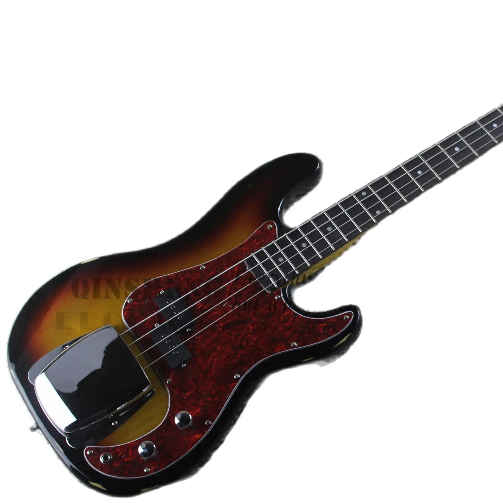 Sunburst bass 4 Strings Bass Guitar Basswood Body Yellow Maple Neck Chrome Bridge Red tortoise shell pickguard