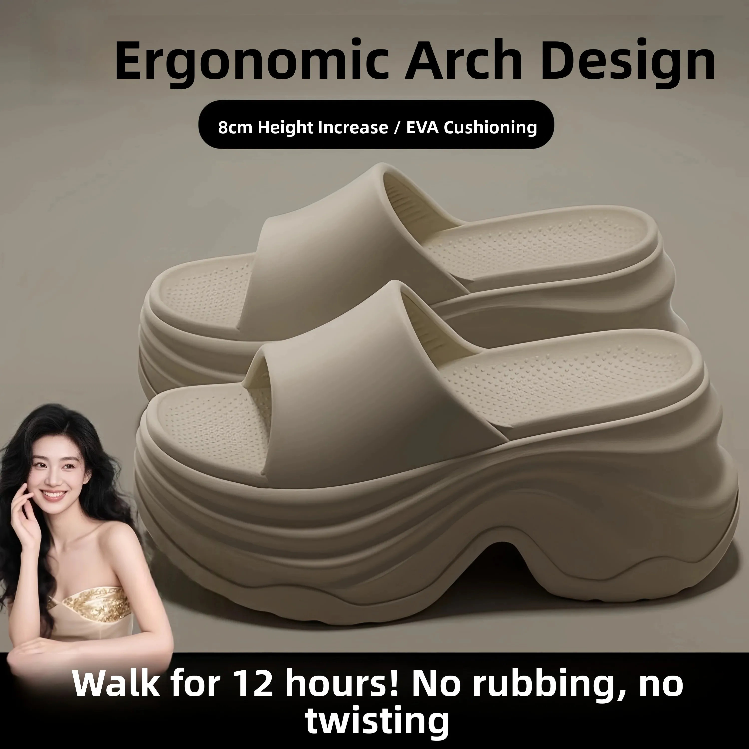 

Women's Summer Thick Bottom Heeled Slippers Soft Non-Slip Quiet Comfortable EVA Flat Sandals Convenient Four Seasons Shoes