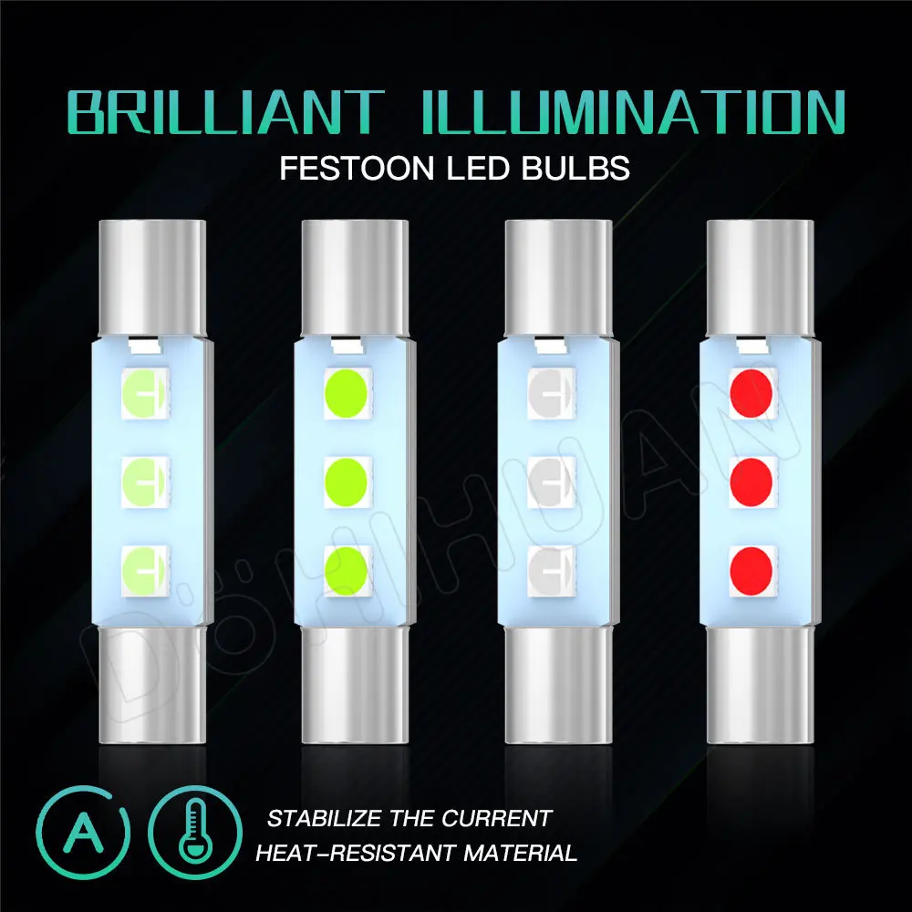 DOHIHUAN 2PCS Festoon 28mm Led T6 Bulb 6614F 6612 SV8.5 C5W 3030 C10W Lamp Trunk Reading Dome Makeup Signal Car Interior Light