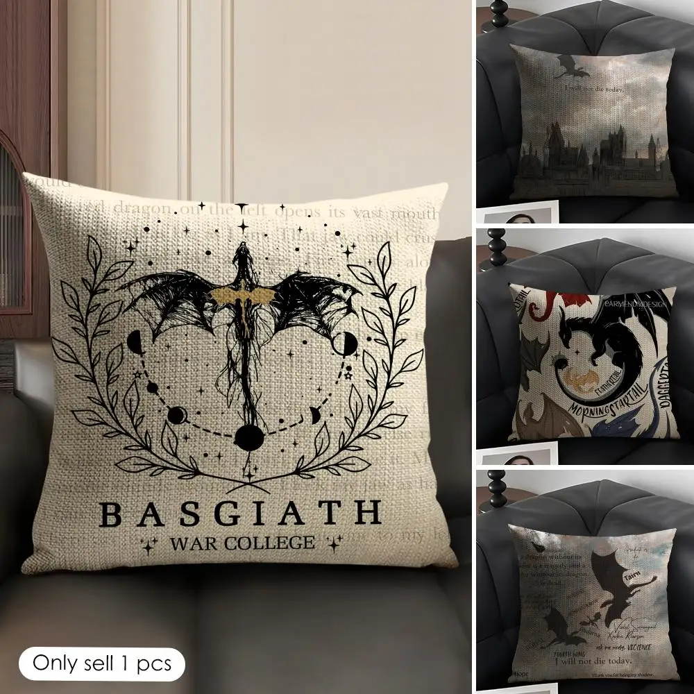 Fourth W-Wing Dragon Cushion Cover Natural Linen Organic Fabric Double-Sided Printing Sofa Home Decor Gift Pillow Case