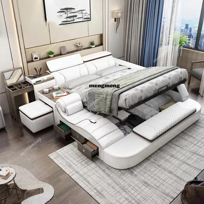 

Dressing Table Modern Bed Bedroom Organizer Luxury Tatami Nightstands Bed Lounge Smart Camas De Dormitorio Bedroom