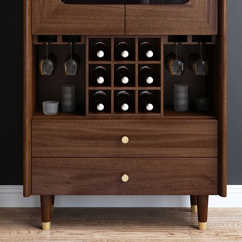 Walnut Wine Cabinet Locker Nordic Solid Wood Sideboard Modern Simple Environmental Protection Cabinet Light Luxury