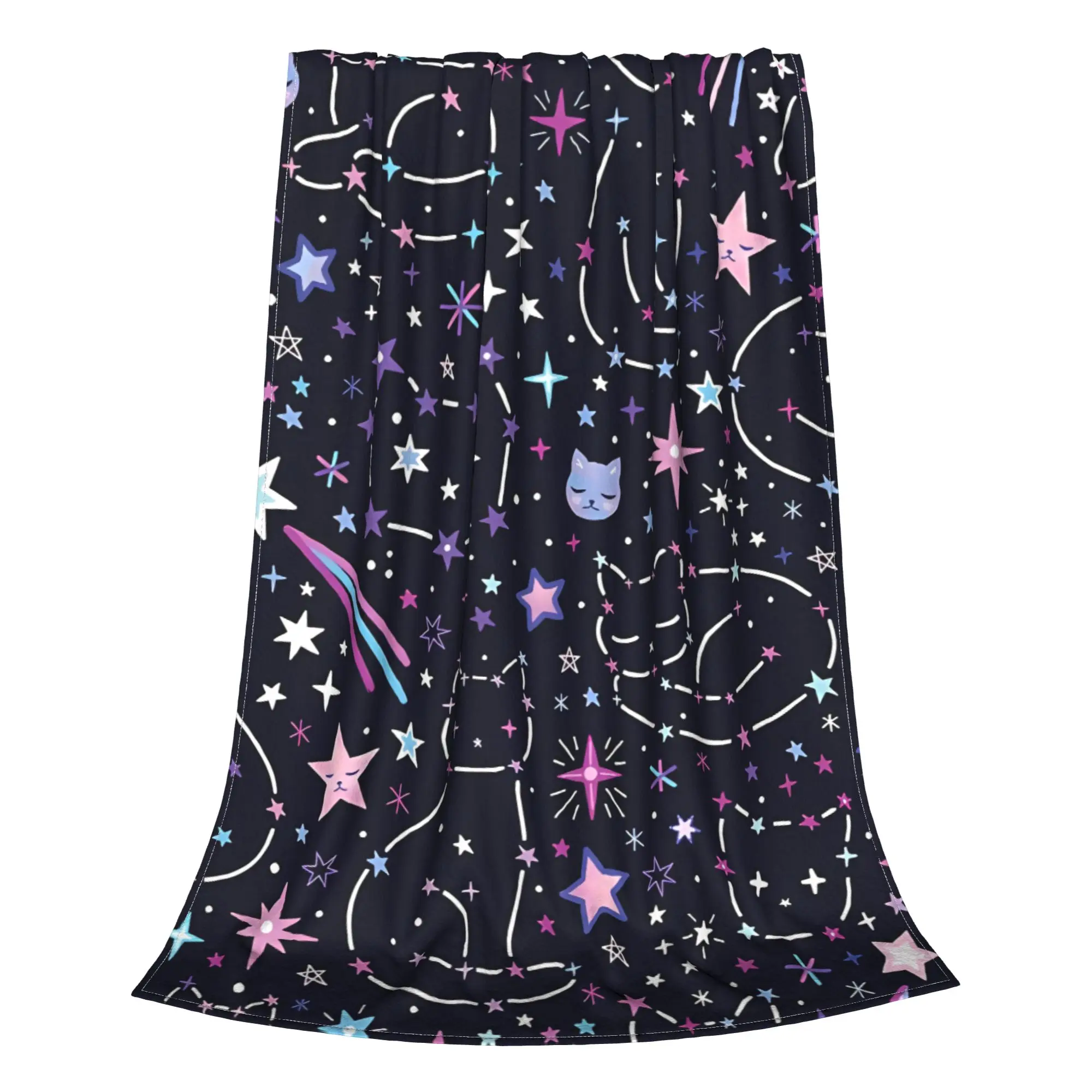 1PC Home Cute Room Decor Constellations Blanket Throw Blanket Space Cats Novelty Warm Blanket All Season