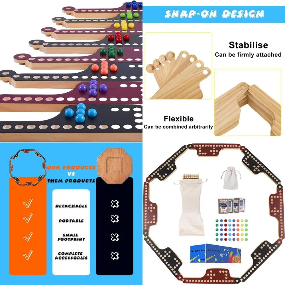 

Wooden Jokers Marble Game for 2-8 Players: Family & Party Fun with 4 Card Decks (Brown & Black)