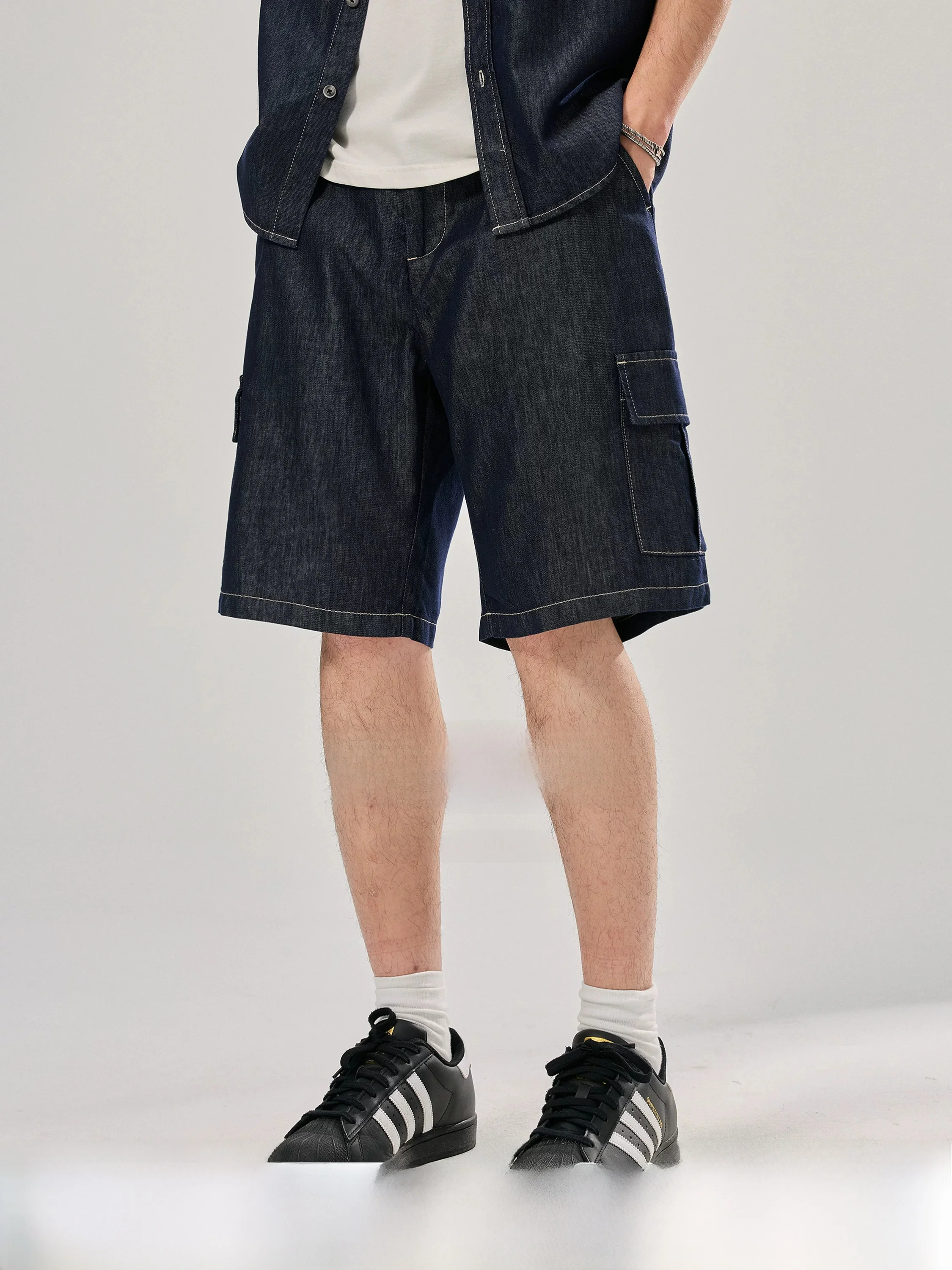 

Men's Summer Denim Workwear Shorts Trendy Brand Multi-Pocket Loose Straight Cut Versatile Five-Quarter Mid-Pants