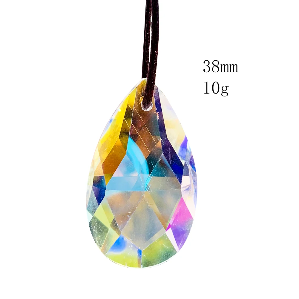 6PCS 38mm Teardrop Faceted Aurora Crystal Pendant Hanging Sun Catcher Prism Rainbow Maker Lighting Chandelier Parts Accessories