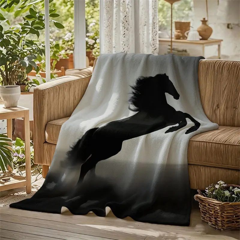 Rearing Horse Mist Flannel Blanket Perfect for Sofa Office Bed Travel Sleep Read Relax Camping Four Season Use