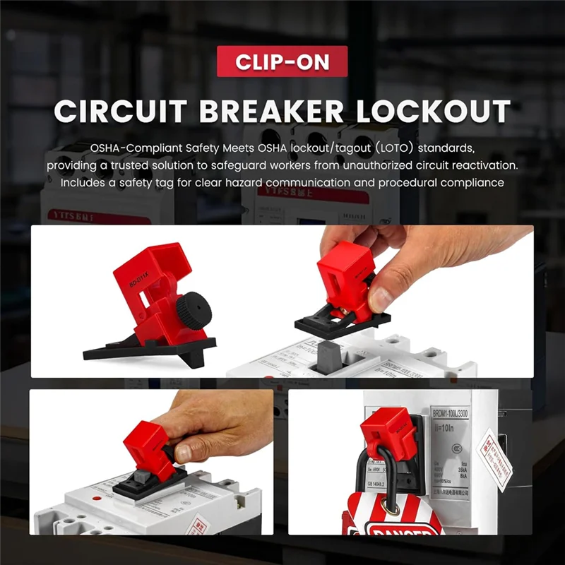 

AA08-Medium Clip-On Circuit Breaker Lockout Device With Lotopad Lock And Tag For 480/600V Clamp-On Breaker Lock Out Tag Out