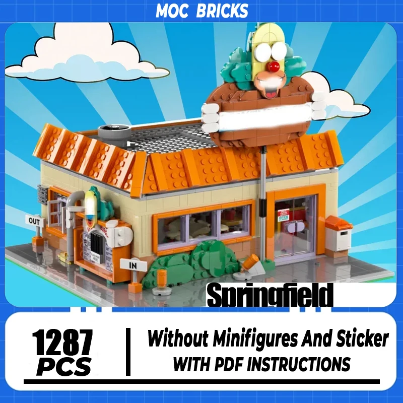 

Moc Building Bricks Modular Sprngfield Burger Movie Model Technology Block DIY City Street View Set Assembly Christmas Gifts Toy