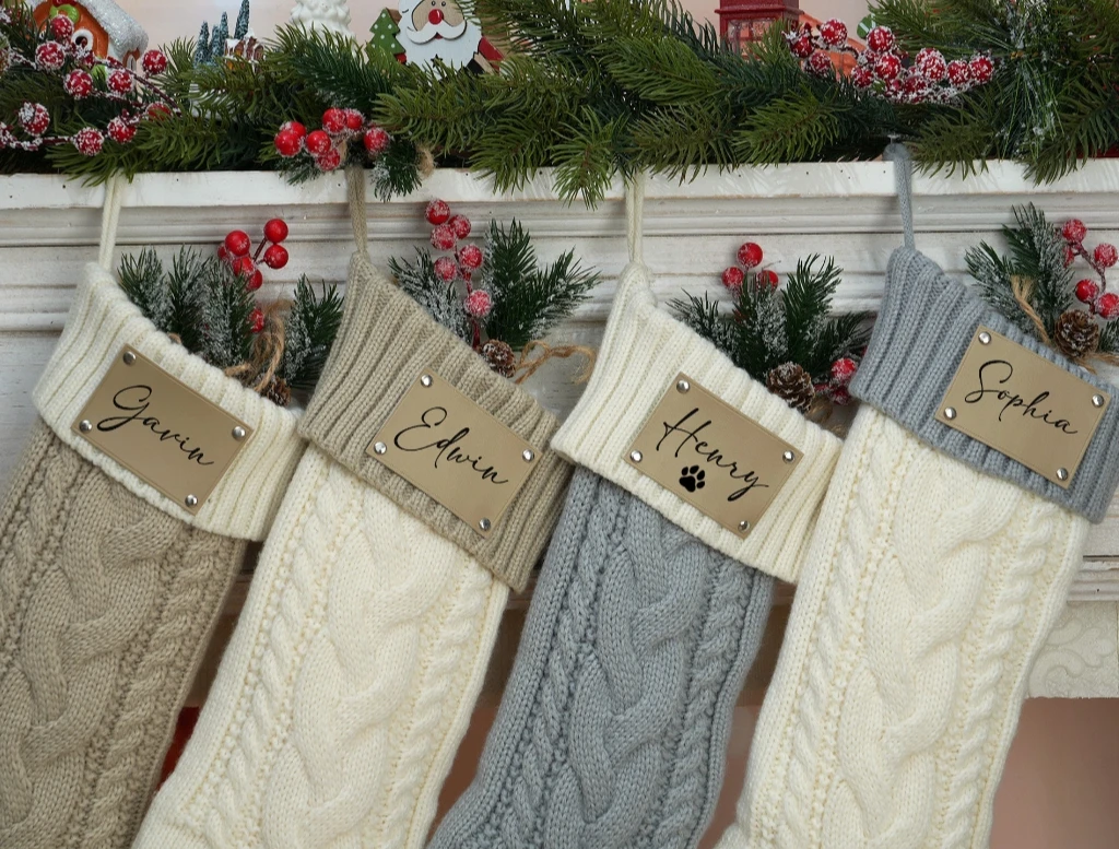 1pc Personalized Family Christmas Stocking  Monogram Stockings, Knitted Stocking with Name