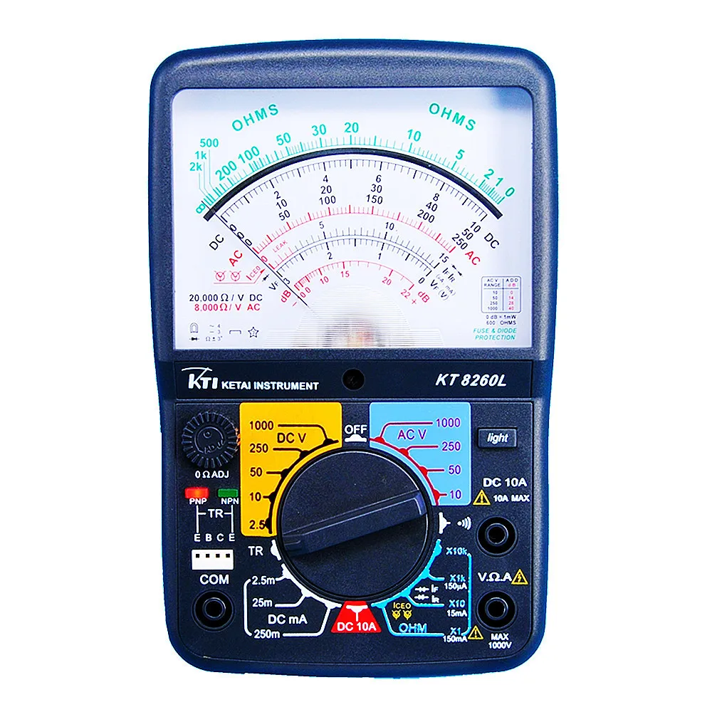 KT8260L High Precision Pointer Display Analog Multimeter AC/DC Voltage 1000V 10A 20MΩ Handheld Resistance Tester with Backlight