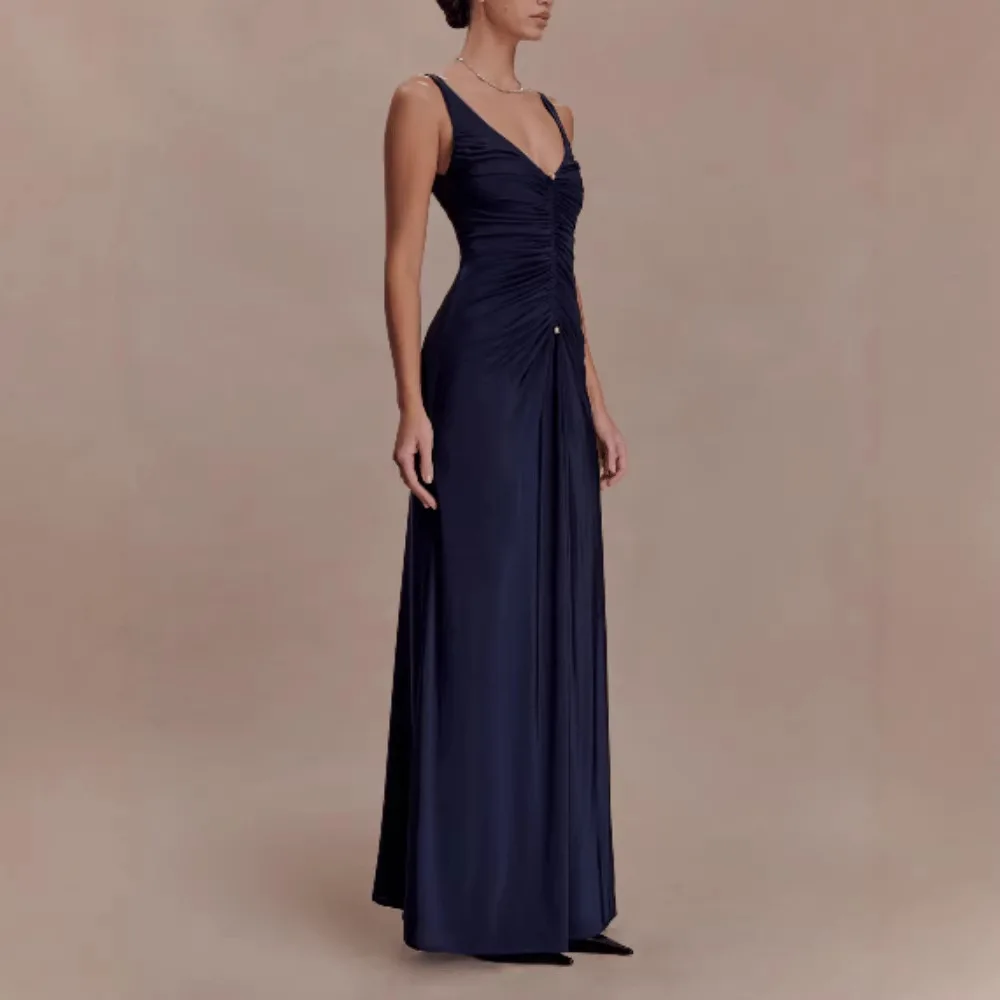 Sexy Low-Neck Strapless Dress Cross-Border Women's Fashion Drawstring Sleeveless Slim-Fit Gown High-Waisted A-Line Skirt