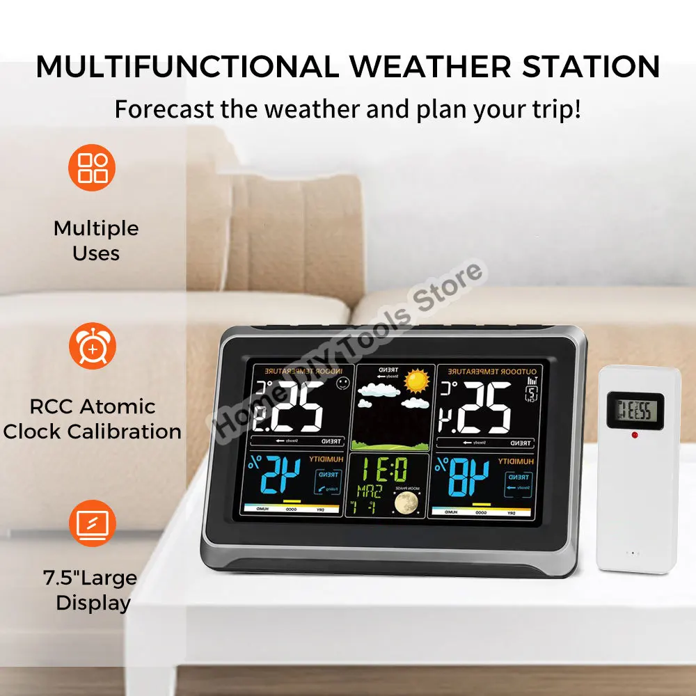 

Multifunction Weather Station Alarm Clock Thermometer Hygrometer Wireless Sensor Sunrise Sunset Adjustable Backlight