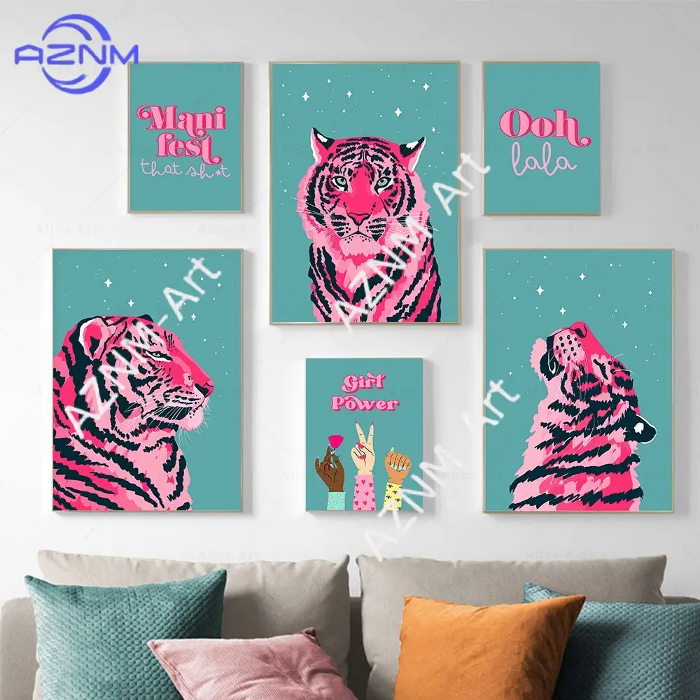 Mode Y2K-Stil Poster Leopard Zebra Frauenkraft Liebe Feminismus Wandkunst Leinwanddrucke Nordische Bilder Schlafzimmer-Dekoration