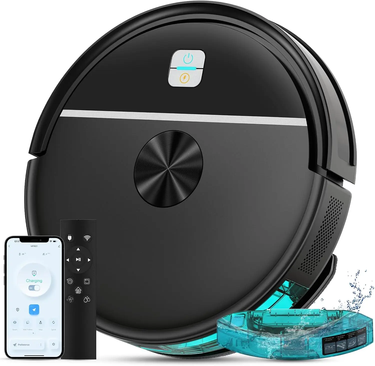 Robot Vacuum and Mop Combo, 3500Pa Suction, Wi-Fi App Remote Control, for Pet Hair and Hard Floors