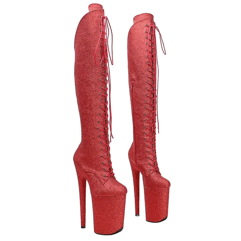 

LAIJIANJINXIA New 23CM/9Inch PU Upper Women's Platform Party High Heels Modern Knee-High Boots Pole Dance Shoes 039