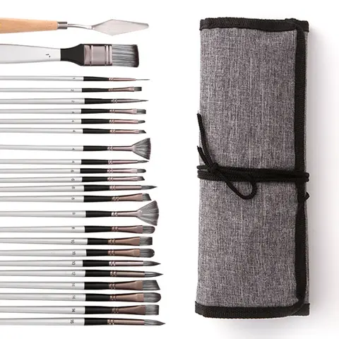 Kit 24 pieces Paint Brush Set for Watercolor Acrylic Gouache Oil Painting Nylon Hair Aluminum Tube