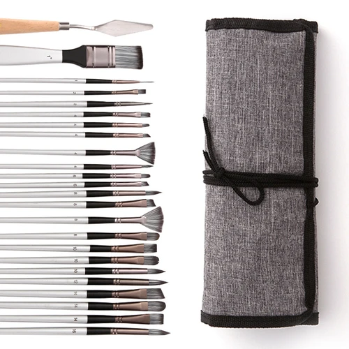 Juego de pinceles de pintura acrílica para acuarela, tubo de aluminio para pintura al óleo Gouache, pelo de nailon, 24 piezas