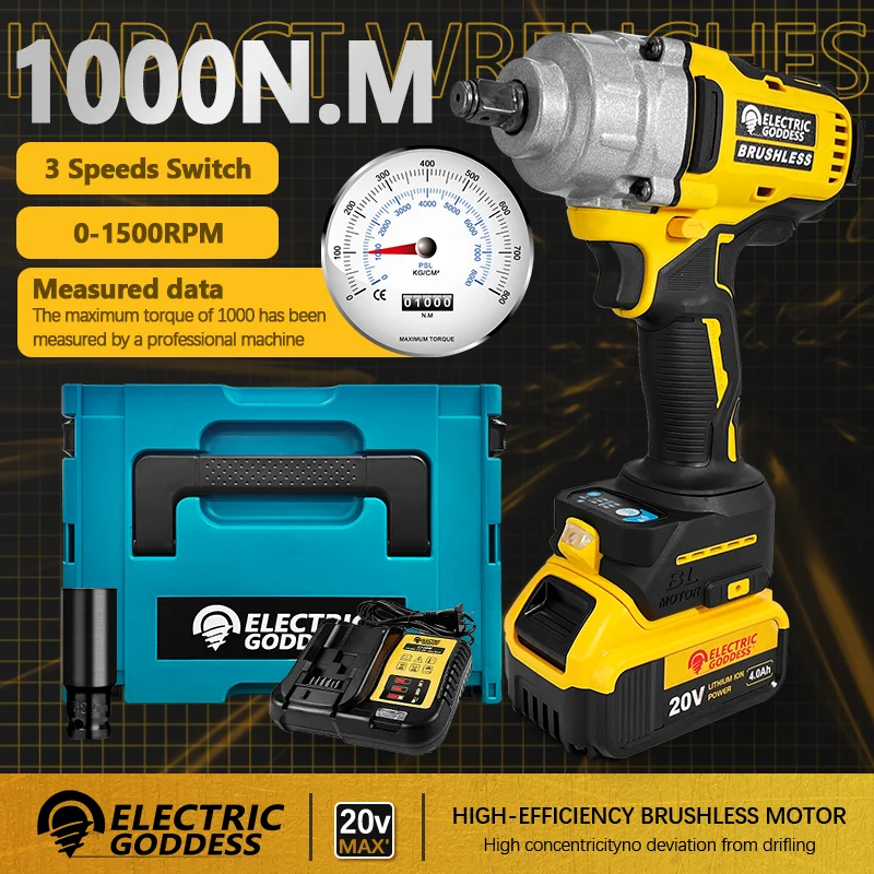 

Electric Goddess 1000N.M High Torque For Dewalt 20V Battery Brushless Motor Electric Impact Wrench Cordless Power Tool