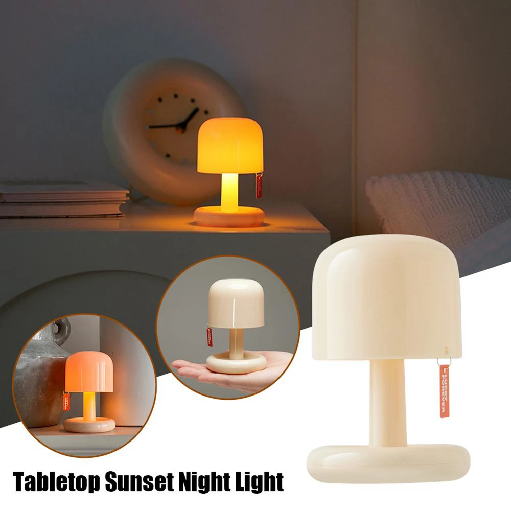 LED Mushroom Table Lamp Recarregável Sunset Night Light, Mini Desktop, Home Bedroom, Room Decor, Children Gift