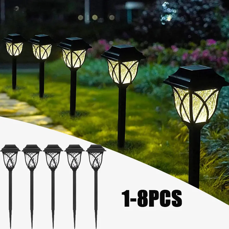 1-8PCS Waterproof Solar Lawn Spike Light Outdoor Landscape Decorative Ground Insert for Garden Yard