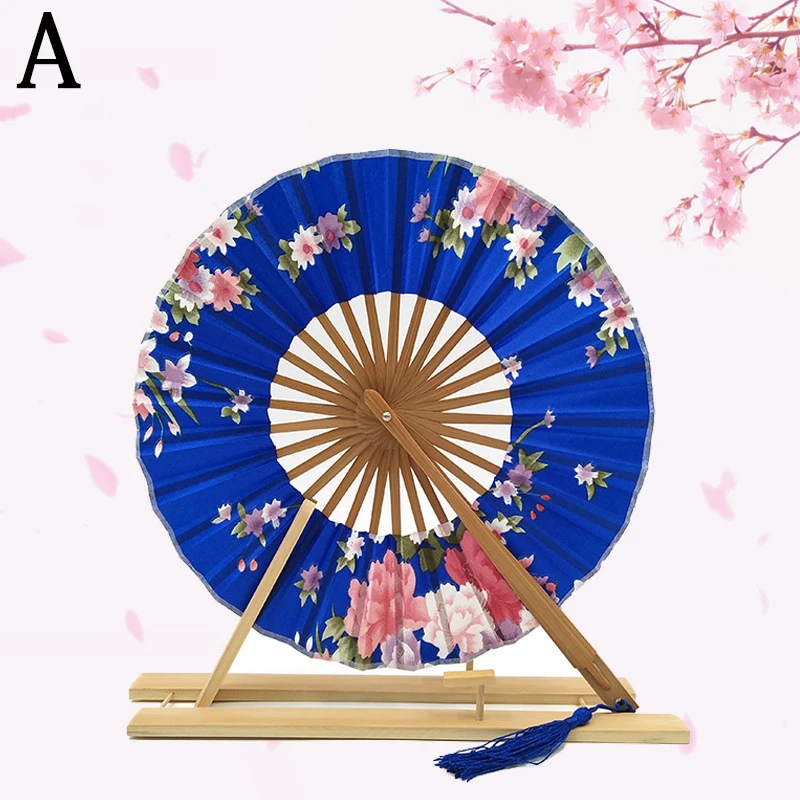 New Japanese Style Sakura Flower Pocket Folding Hand Fan Round Circle Wedding Party Decor Gift Bamboo Windmill Fan Home Decor