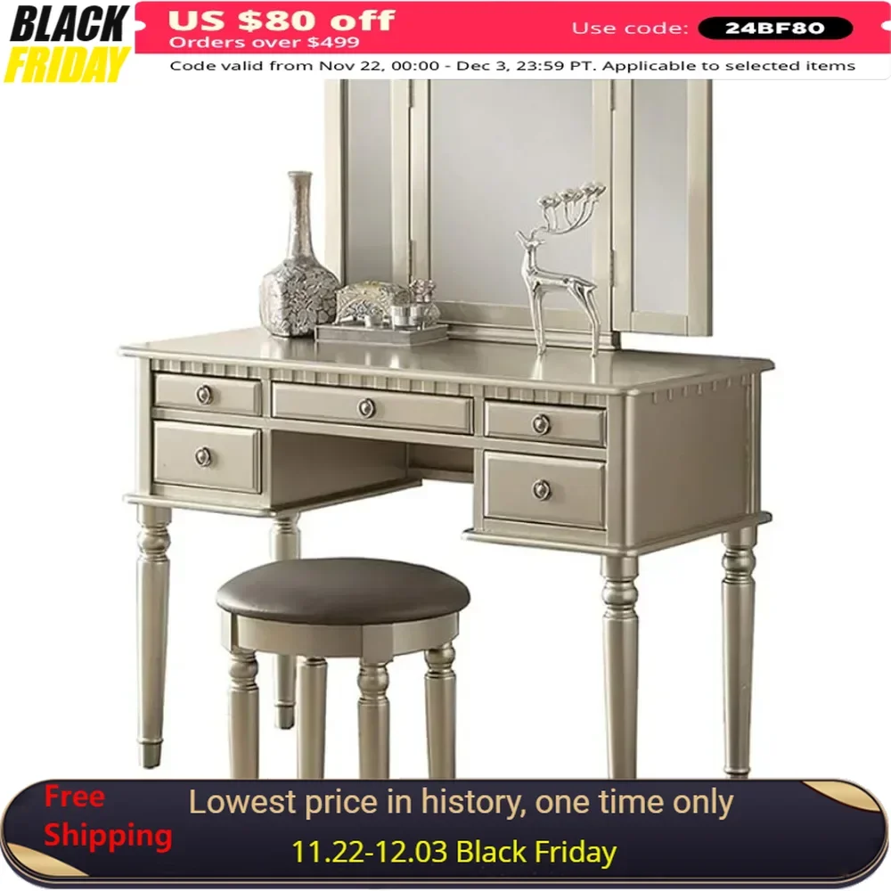 Furniture for Bedroom F4079 St. Croix Collection Vanity Set With Stool Makeup Products Dressing Table Toiletries Home