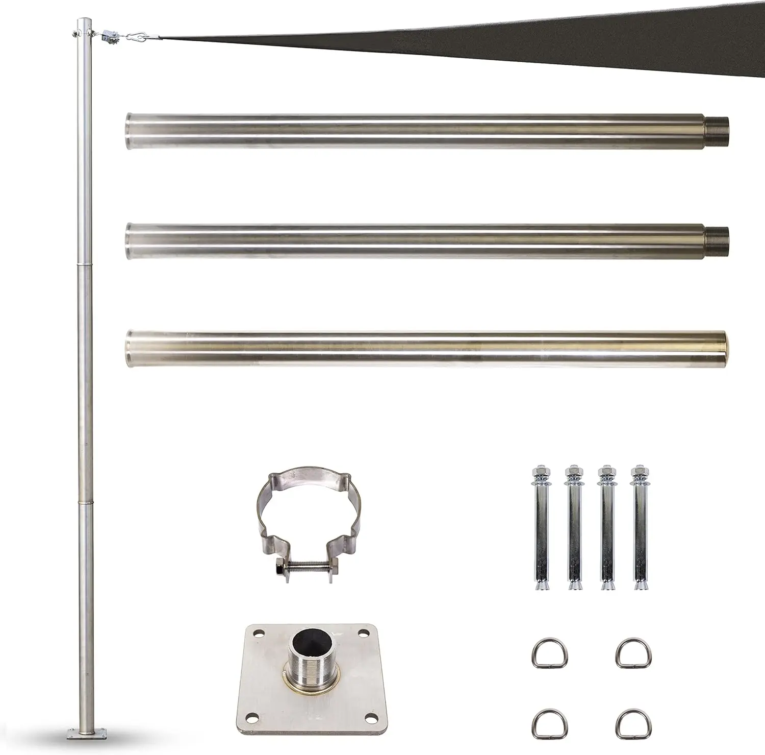 

12ft Stainless Steel Pole with Base Plate & Height-Adjustable Mounting Clamp - Easy Installation Sun Shade