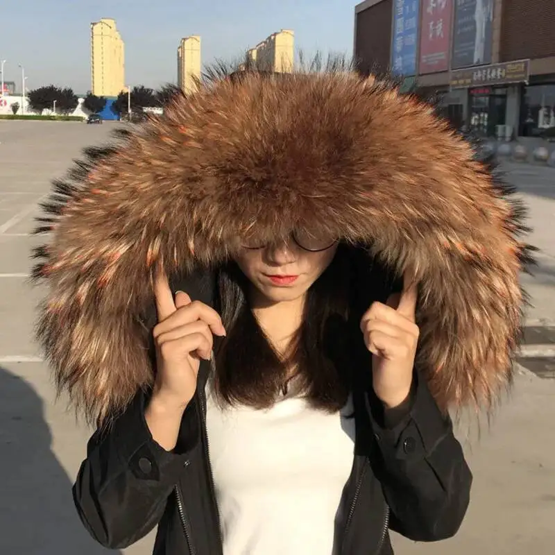 Winter Real Raccoon Fur Collar For Parkas Women Natural Fur Scarf Warm Genuine Furry Fur Hood Trims Coats Decor Female Scarves - view 2