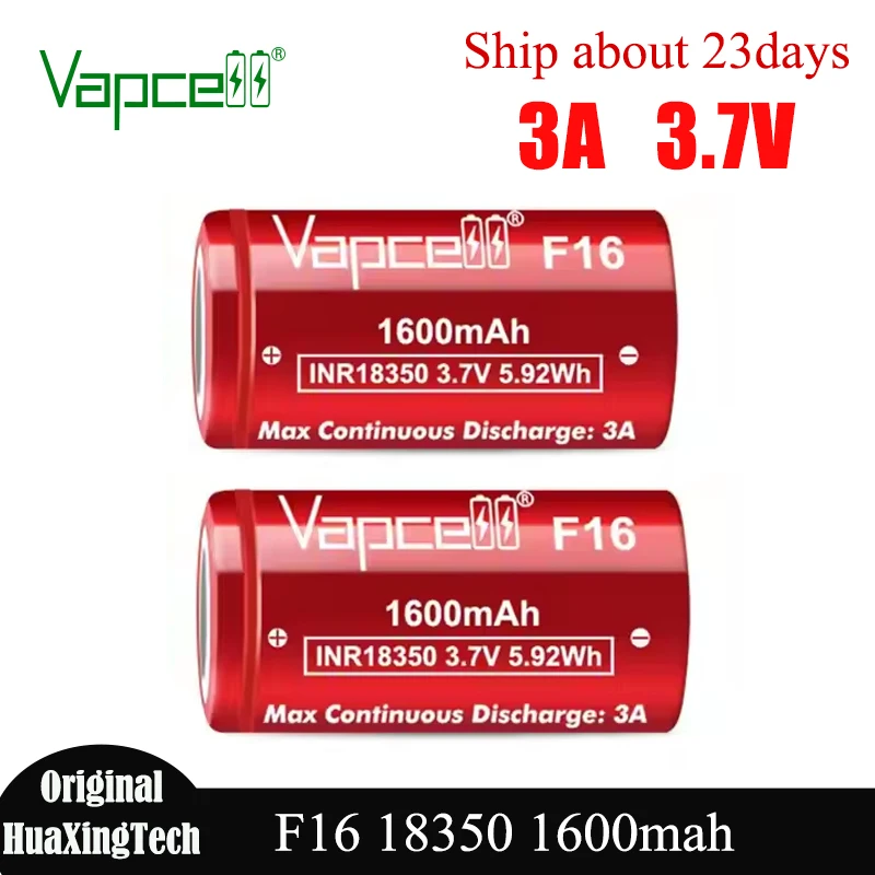 Batería Original Vapcell F16 18350 1600mah 3A 3,7 V baterías de litio recargables de alta capacidad 18350 celda de iones de litio para linterna