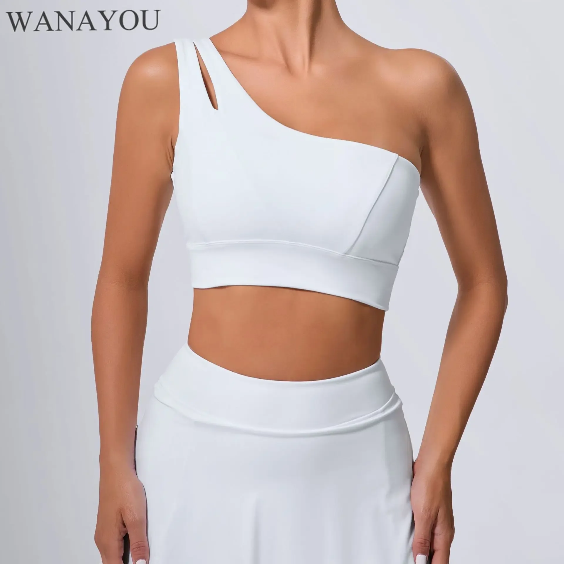 WANAYOU Slant One Shoulder Yoga Bra, Shockproof Sports Crop Tops, Quick Drying Gym Fitness Vest, Workout Running Tops