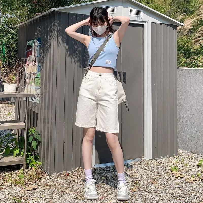 ポップ夏ルーズファムデニムショートパンツベルト付きショーツジーンズ女性だぶだぶのファッションストレートヴィンテージストリートデニムショーツウォメ