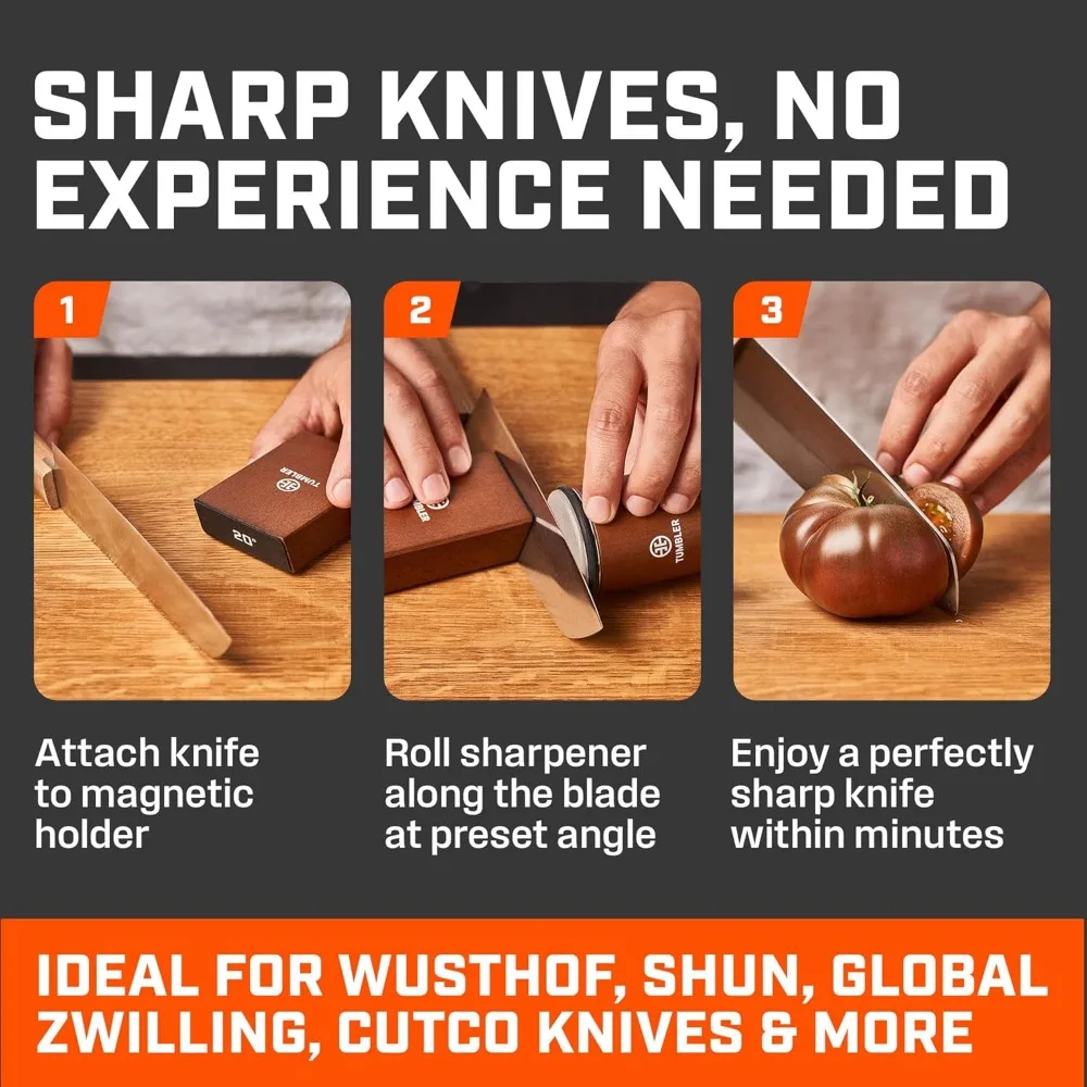 The Original Rolling Knife Sharpener™ -Sharpening Made Easy-RollingTool for Kitchen-  Kit Offers 15 & 20 Degree Sharpening