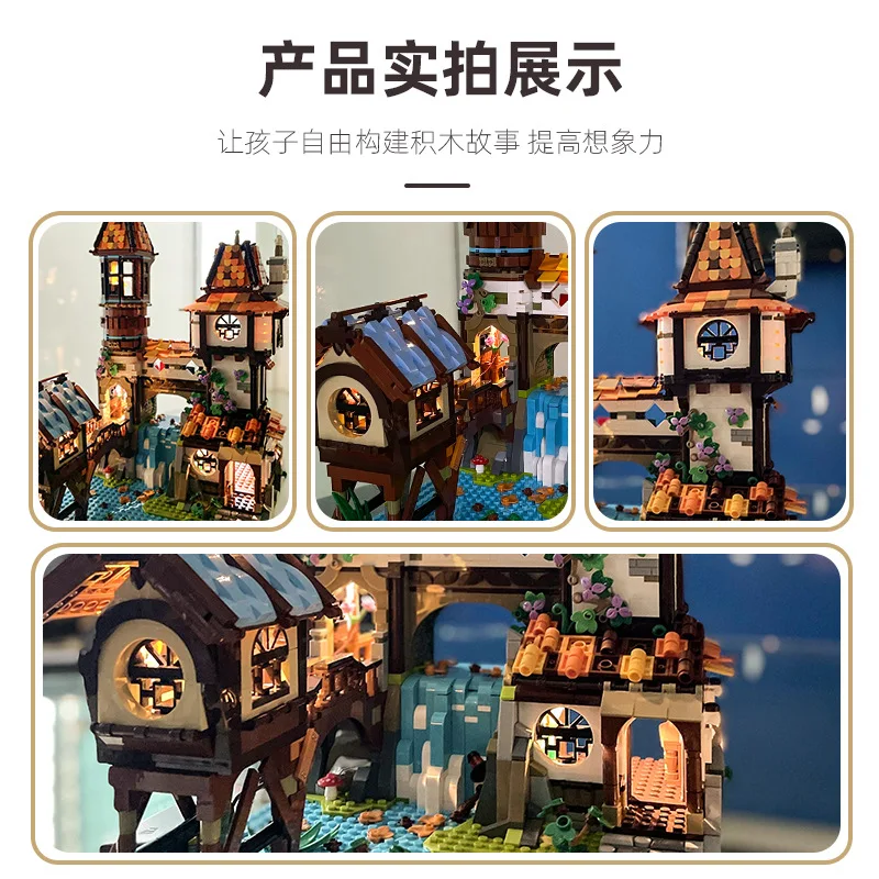 Blocs de construction d'école en bord de rivière, maison de laboratoire, modèle d'architecture MOC, château en briques, jouets pour cadeau d'anniversaire et de noël