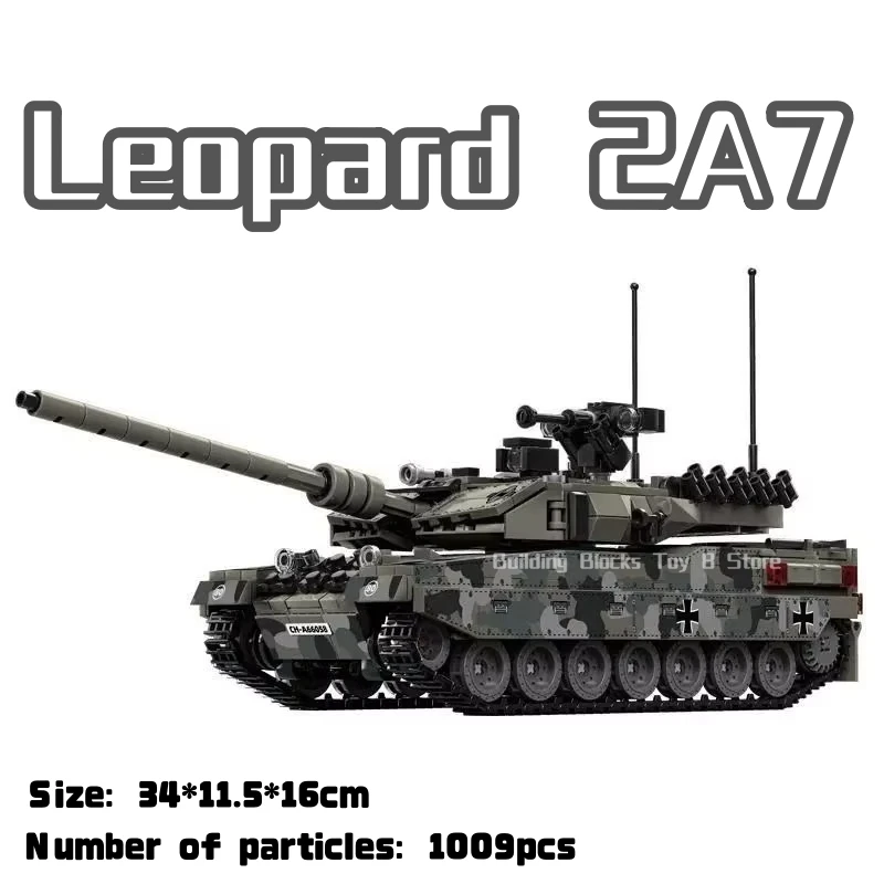 

Новинка, 1099 шт., военная серия, военный леопард 2A7, тяжелый танк, строительные блоки, модель кирпича, WW2, креативные наборы игрушек для мальчиков, подарки для взрослых