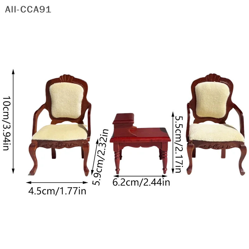 

3Pcs/Set 1/12 Dollhouse Miniature Furniture Wooden Tea Table Chair Set Toy for Children's Dollhouse Decoration Accessories