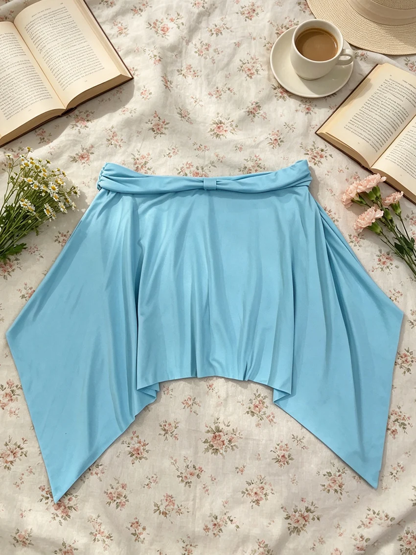 Y2K Beach Women Solid Two Piece Dress Sets Sleeveless U‑Neck Crop Top Irregular Hem Skirt Casual Holiday Matching Outfits image 3