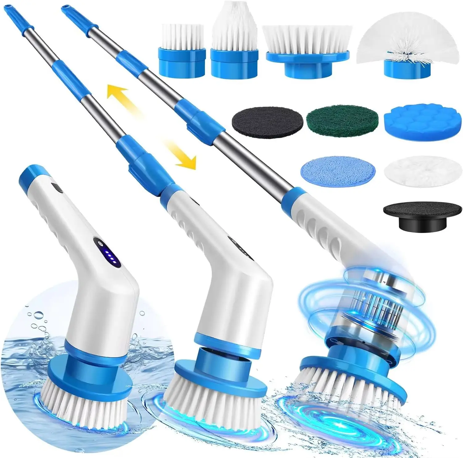 BRIEFNESS Cordless Electric Cleaning Brush 10-in-1 Multifunctional Spin Scrubber Kitchen Bathroom Cleaning Brush Rotary Cleaners