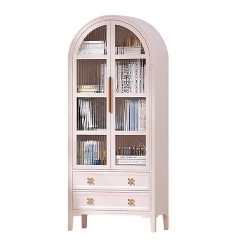 

American solid wood children's bookcase European arch curved bookcase retro bookshelf display storage locker cabinet furniture