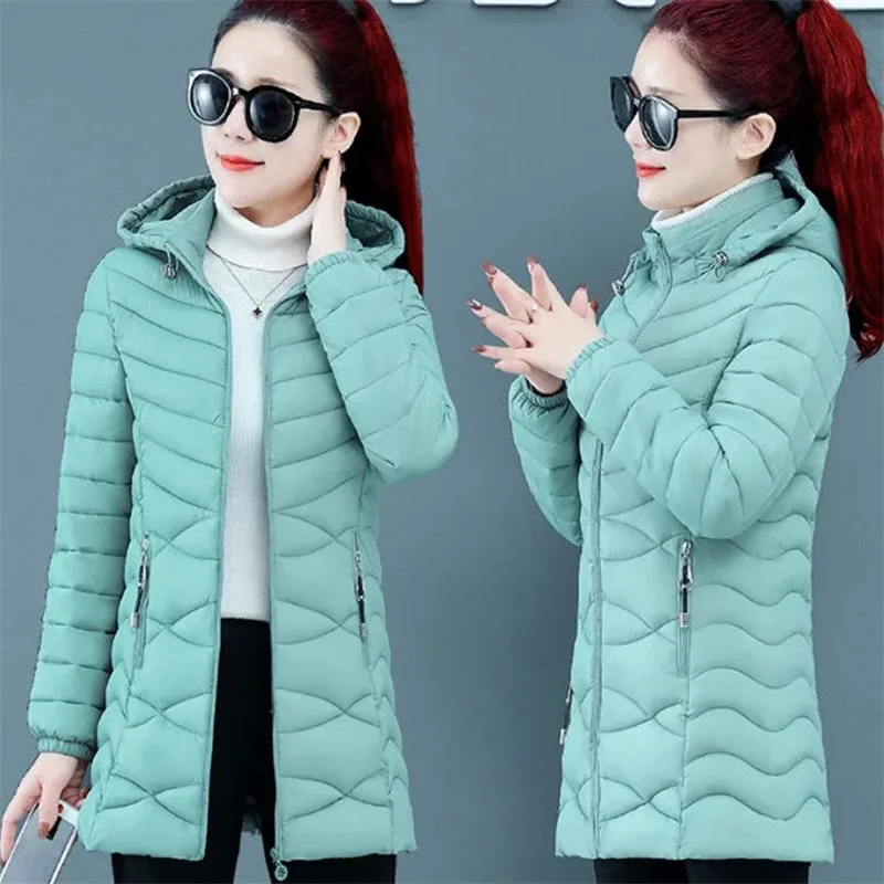 2025 New Fashion Slim Women Winter Jacket Cotton Padded Warm Thicken Ladies Mid Long Coats Parkas Womens Jackets Outerwear