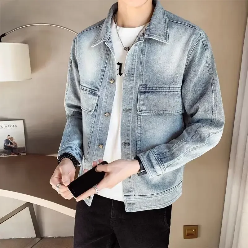 Autumn Men's Denim Jacket New In Casual Male Jean Coats Korean Popular Clothes Original Lxury Cheap Price Stylish Korea Outwear