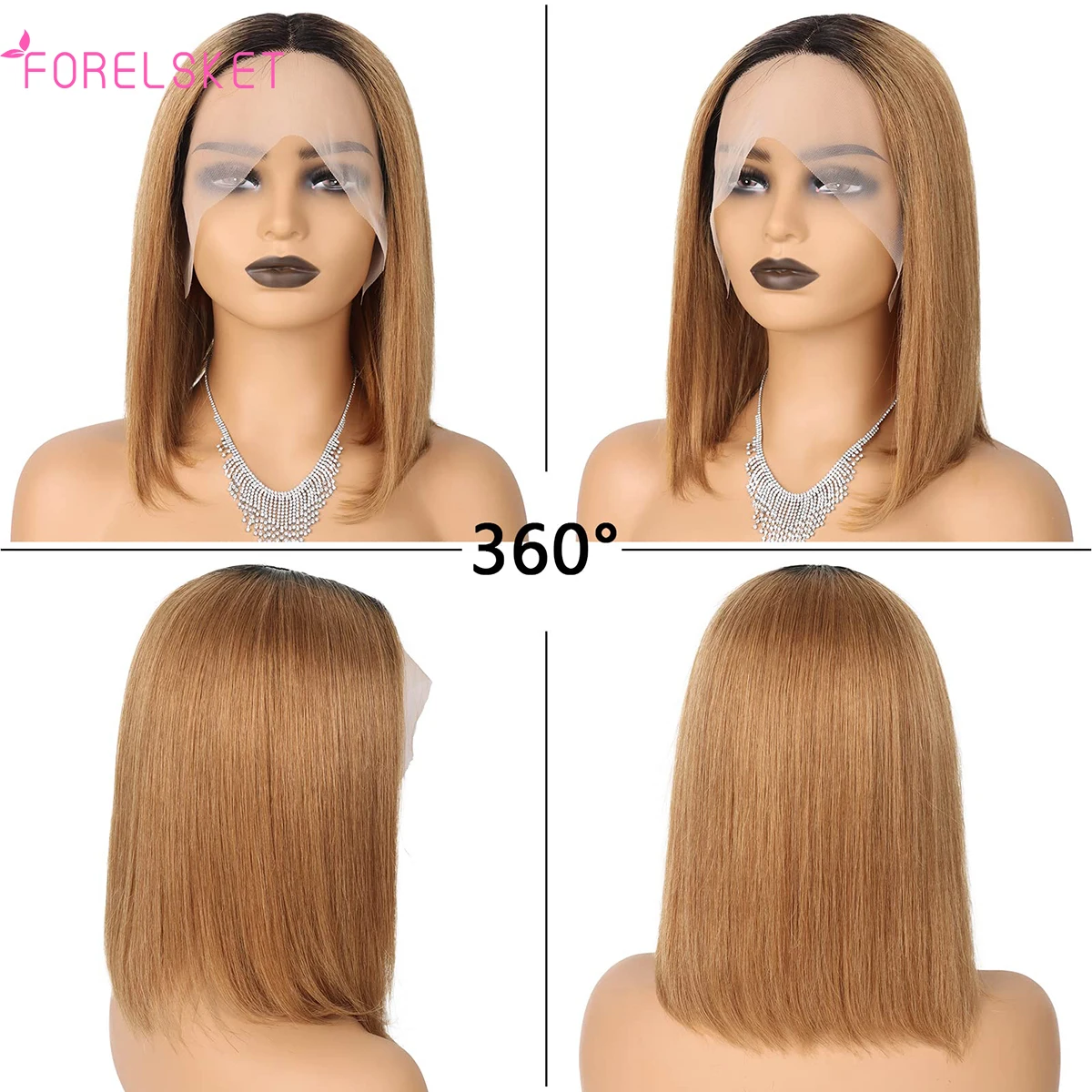 Rambut palsu Bob pendek lurus coklat Ombre Wig 13x4 HD renda depan Wig rambut bayi pra-pencabutan Wig Brasil 1B/30 warna