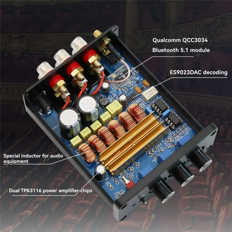 

Высокомощный HIFI настольный цифровой QCC3034 усилитель Bluetooth Mini TPA3116 2.1 ES9023 декодер 50 Втx2 + 100 Вт