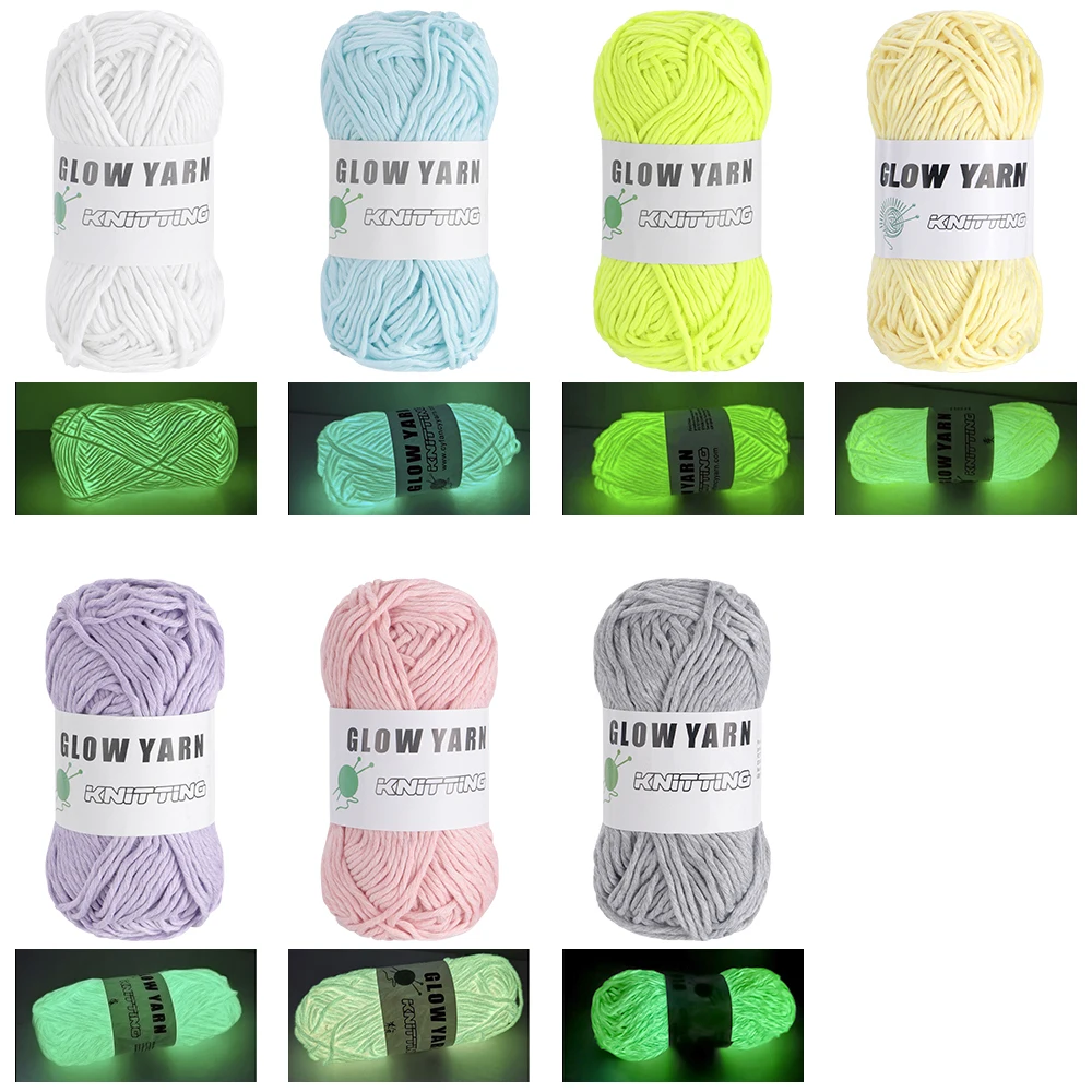 7 Rolls Glow in The Dark Yarn Luminous Crochet Yarn-DIY Knitting Sewing Supplies for Arts Crafts Party Supplies,60 yd Per Roll