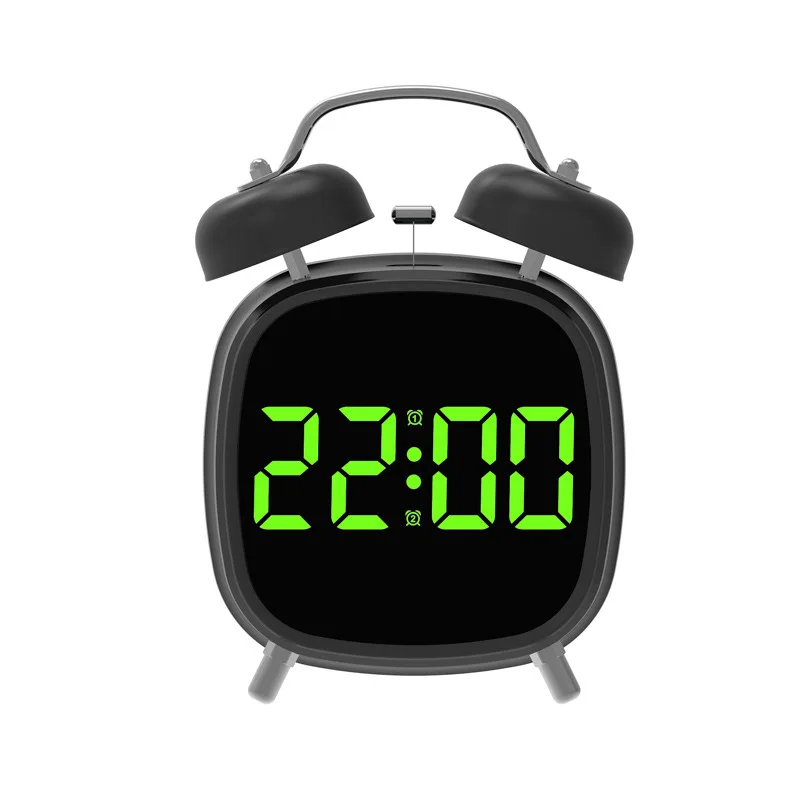Sprachsteuerung, digitaler Wecker, Doppelglocke, super laut, für schwere Schläfer, Nachtmodus, 12/24 Stunden, Nacht-Anti-Stör-Tisch-LED-Uhr