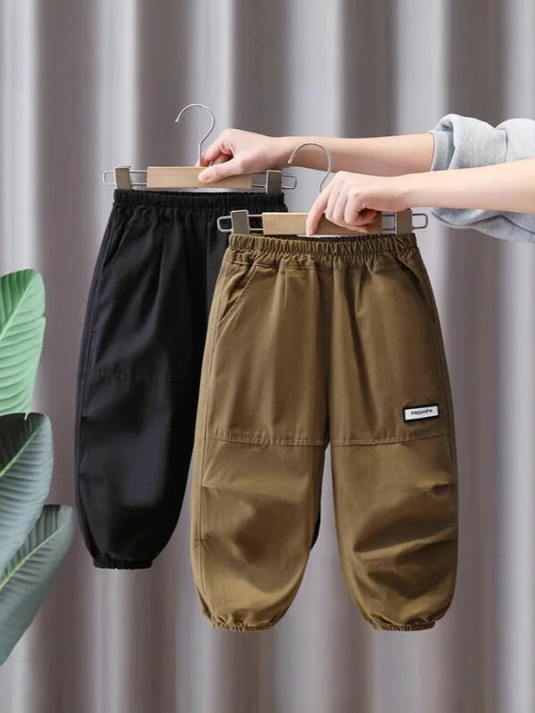 

Детские корейские повседневные брюки, новые весенние однотонные свободные брюки Харлан для мальчиков и девочек, длинные брюки, брюки для мальчиков от 2 до 11 лет