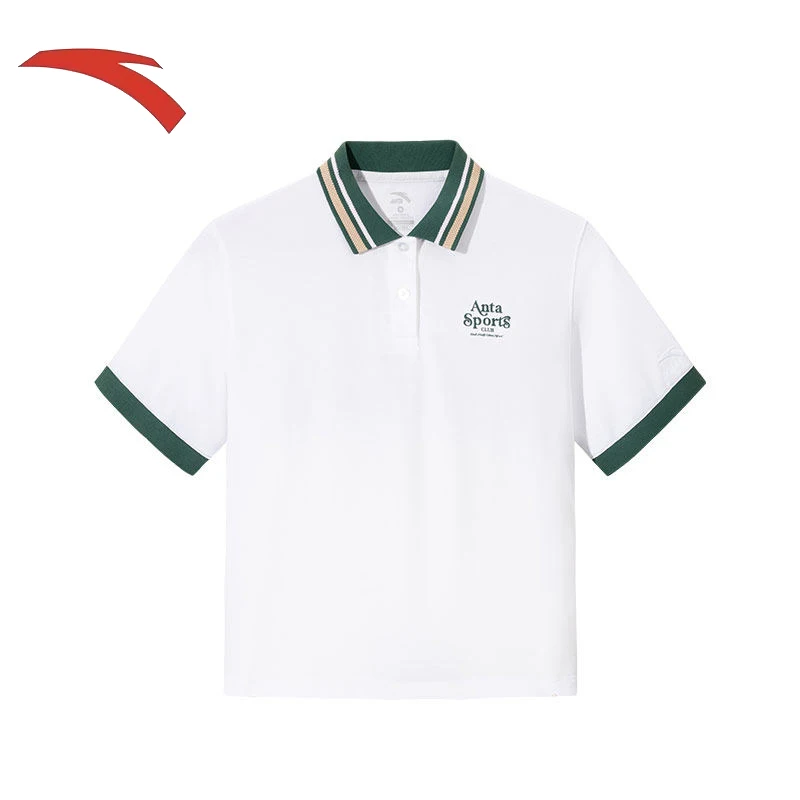 

ANTA College style short sleeved polo shirt for women, summer contrasting color lapel t-shirt, casual sports top