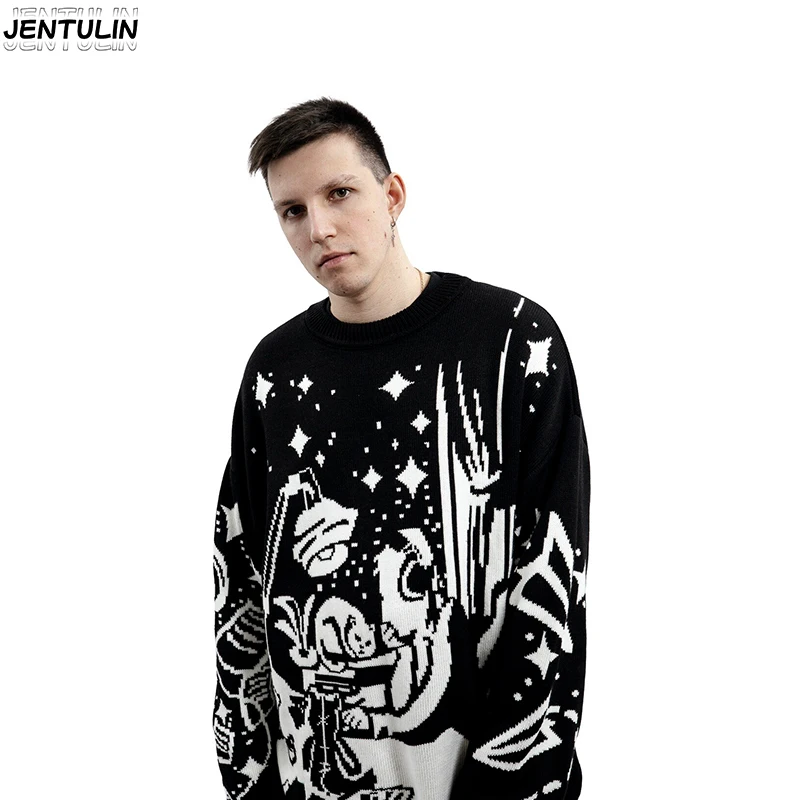 

Winter Loose Design Cat Graphic Crew Neck Knitwear Women's Sweater Retro Pullover Harajuku Sweaters Male Y2K Gothic Streetwear