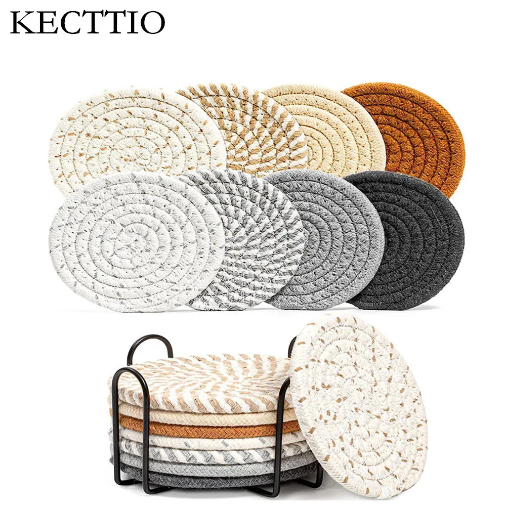 

Minimalist Cotton Linen Absorbent Woven Coaster Non-slip Insulated Placemat Drinks Coffee Tea Cup Pads Christmas Home Decoration